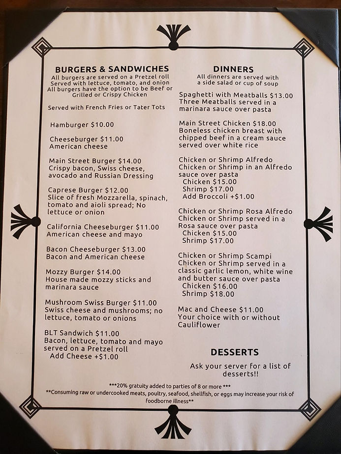 MENU Mainstreet